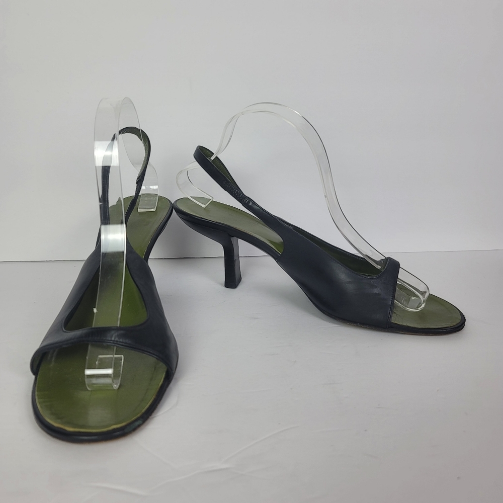 Gucci Vintage 90s Y2K Black And Green Leather Sling Back Kitten Heels Size 10 - Picture 13 of 14